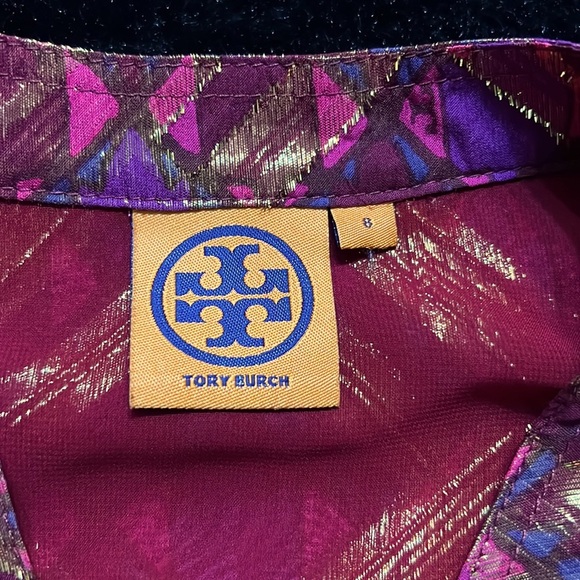 Tory Burch - Pink & Metallic Gold Print Silk long sleeve Blouse - Picture 8 of 8